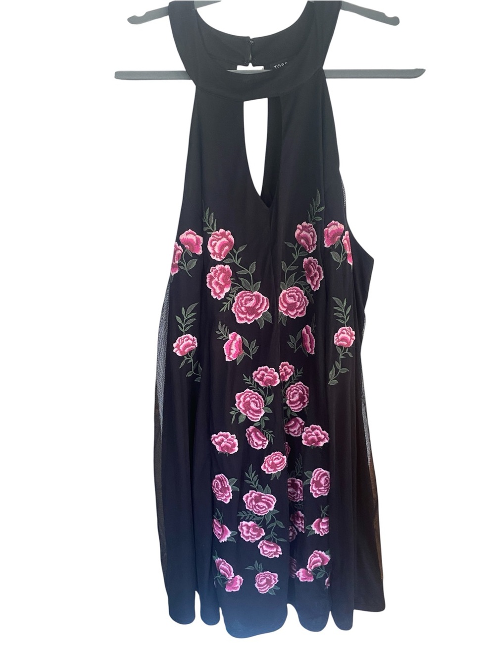 Torrid Black Dress with Pink/Dark Pink Embroidered Roses, Size 2X